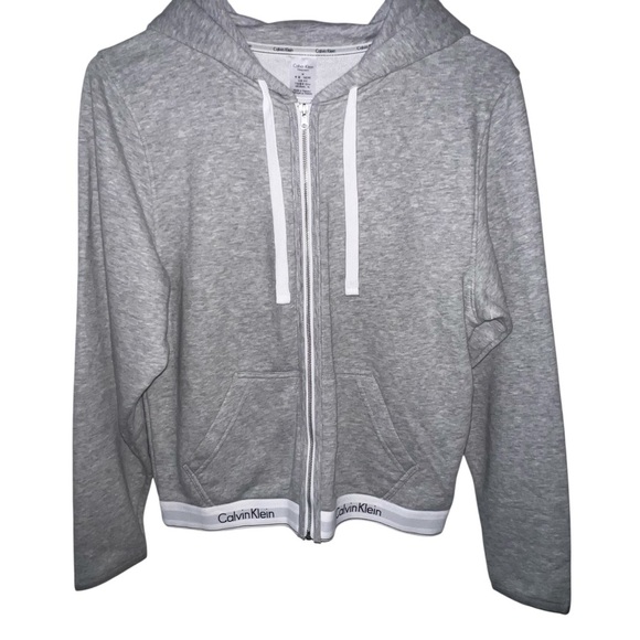 NWOT Calvin Klein Modern Cotton Loungewear Top Hoodie Full Zip Monogram Grey M - Picture 2 of 7